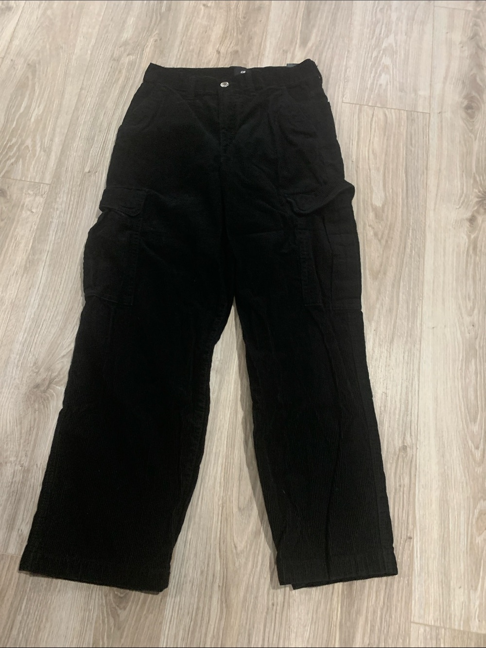 H&M Black Cargo Corduroy Pants - Utility Pocket Style